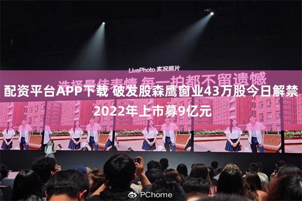 配资平台APP下载 破发股森鹰窗业43万股今日解禁 2022年上市募9亿元